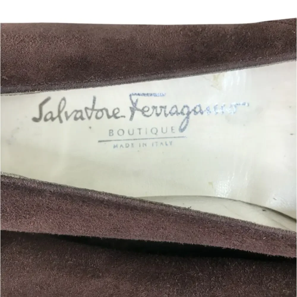 SALVATORE FERRAGAMO Suede Woven Flats Sz 8B Brown Classic Timeless Made In Italy